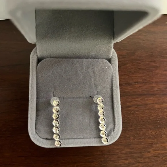 14KT white gold diamond dangling earring 14 stones